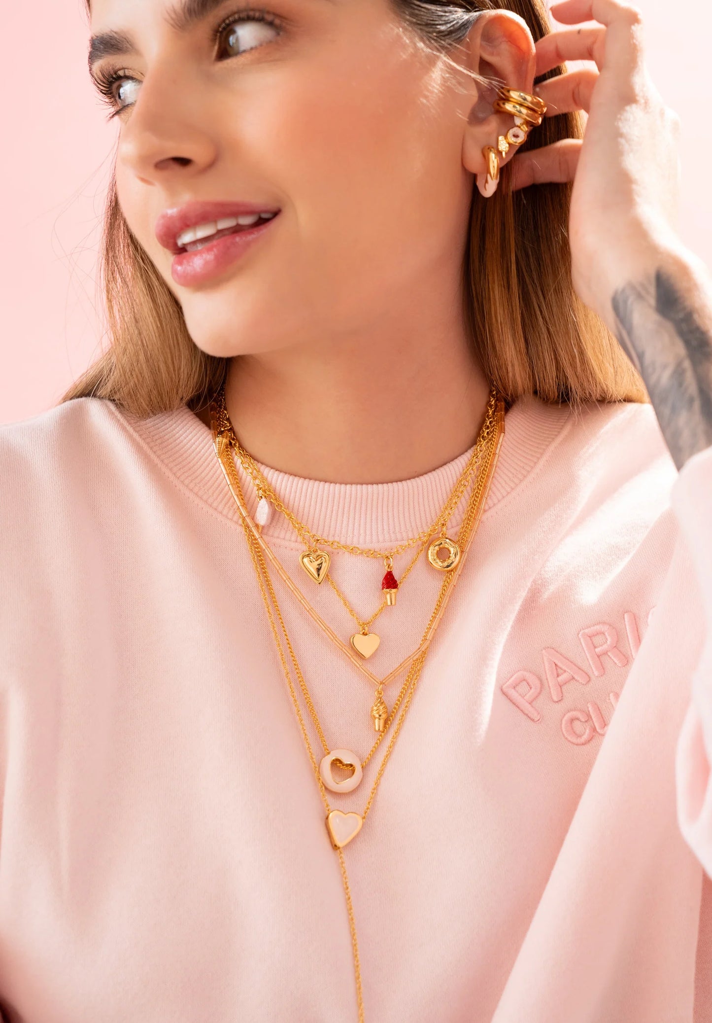 Set X2 Collares Corazón Liso + Aretes