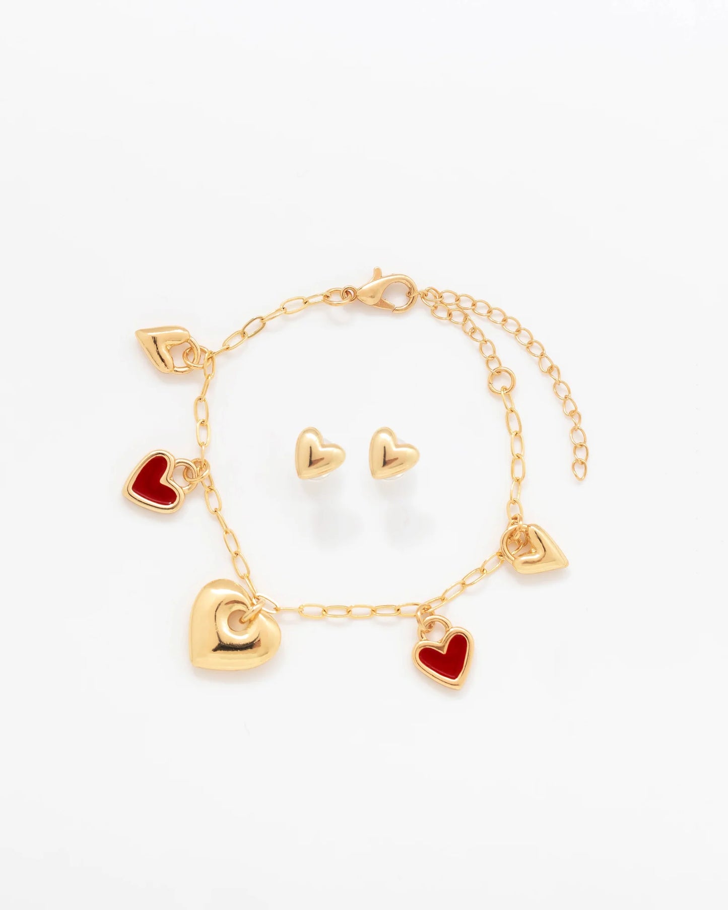 Pulsera Multicharms Corazones + Aretes