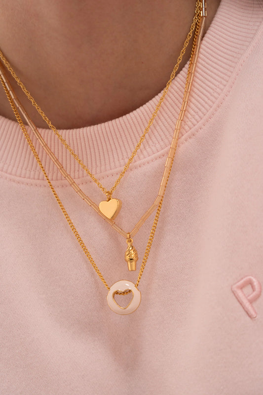 Set X2 Collares Corazón Liso + Aretes