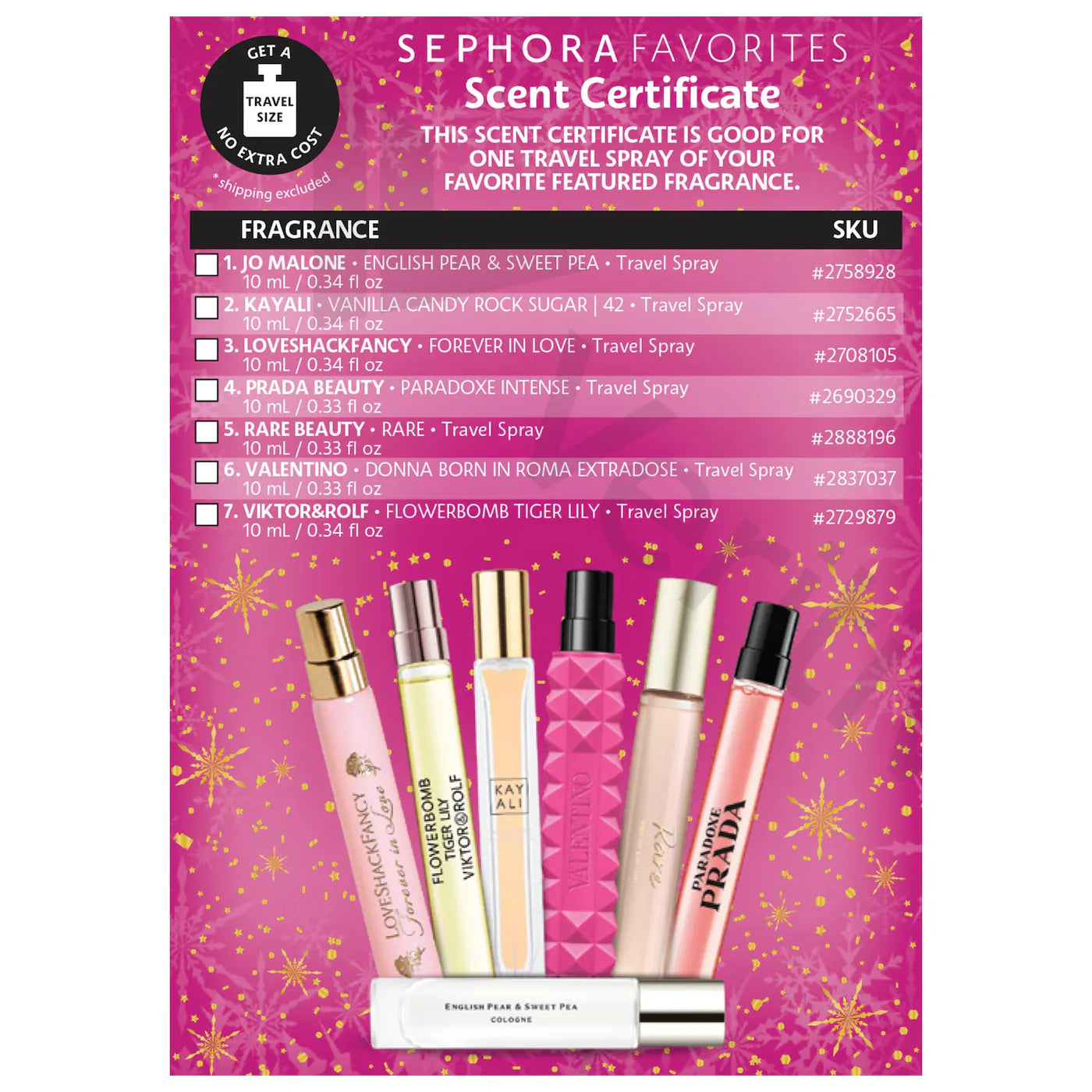 Sephora Favorites 
Travel Spray Perfume Sampler Set w/ Redeemable Voucher